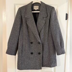 Vintage Ferncroft Herringbone Double Breasted Wool Coat Size 6 Made in USA